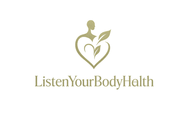"Luxurious and premium logo design for 'ListenYourBodyHealth', elegant typography with smooth curves, gold and deep emerald color palette, minimalistic yet sophisticated design, incorporating a subtle abstract human silhouette blended with a heart and leaf to represent health, wellness, and mindfulness, high-end branding style, clean vector art, modern luxury aesthetic, centered composition, ultra-high resolution"